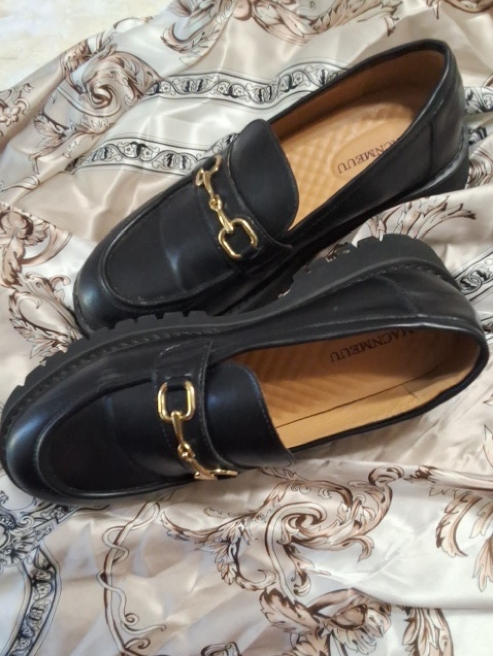 Black Leather Men’s Slip-On Loafers with Gold Bit